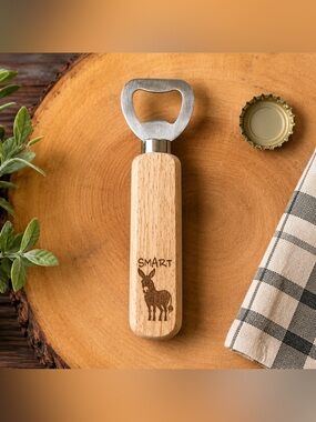Smart Donkey Wooden Handle Bottle Opener Rustic Bar Tool